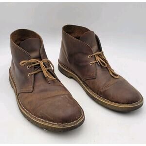 Clarks Originals 10 Desert Chukka Boots Brown Leather Beeswax Lace Up Dress Shoe